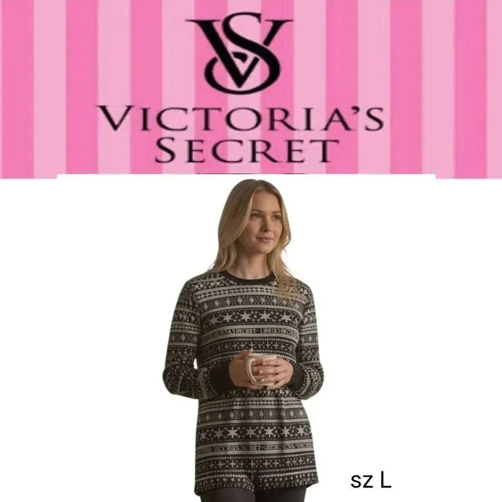 Victoria's Secret Black & White Long Sleeve Pajama Shirt Top 5 for 25!